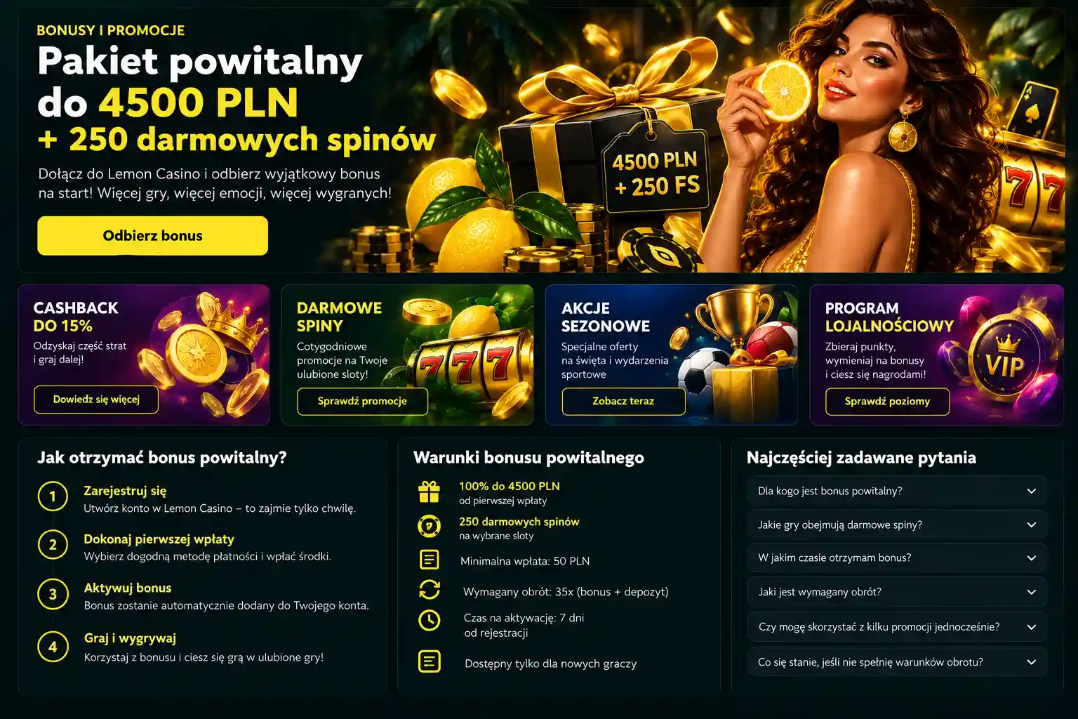 Strona bonusów i promocji Lemon Casino