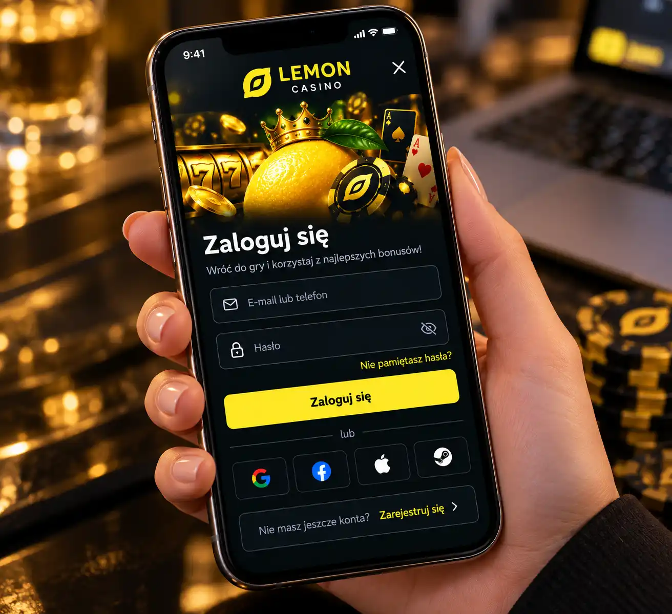 Formularz logowania Lemon Casino na urządzeniu mobilnym