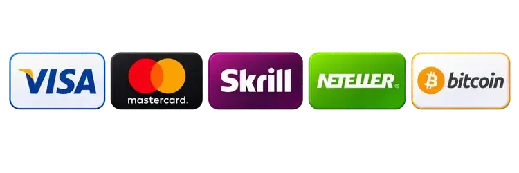 Visa, Mastercard, Skrill, Neteller, Bitcoin